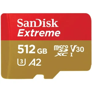 SanDisk 512GB Extreme microSDXC UHS-I/U3 A2 Micro SD Card with Adapter, Speed Up to 190MB/s (SDSQXAV-512G-GN6MA)