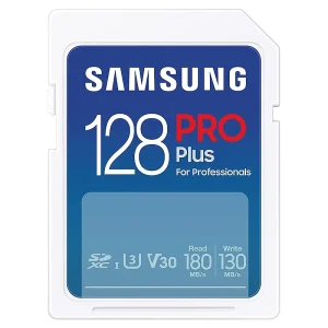 Samsung PRO Plus SD Card, 128GB, UHS-I U3, Full HD & 4K UHD, 180MB/s Read, 130MB/s Write, Memory Card for SLR Cameras and System Cameras, MB-SD128S/APC