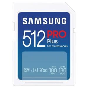 Samsung PRO Plus SD Card, 512GB, UHS-I U3, Full HD & 4K UHD, 180MB/s Read, 130MB/s Write, Memory Card for SLR Cameras and System Cameras, MB-SD512S/APC
