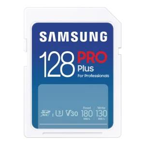 Samsung PRO Plus SD Card 128GB MB-SD128S/CN - UHS-I U3, 4K UHD, 180MB/s Read, 130MB/s Write, 6-Proof, for DSLR Cameras & Camcorders